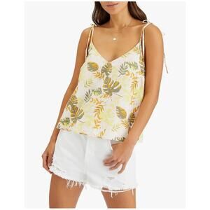 Sanctuary Women's Linen Blend Tie Shoulder Palm Cami Multicolor Sz XL